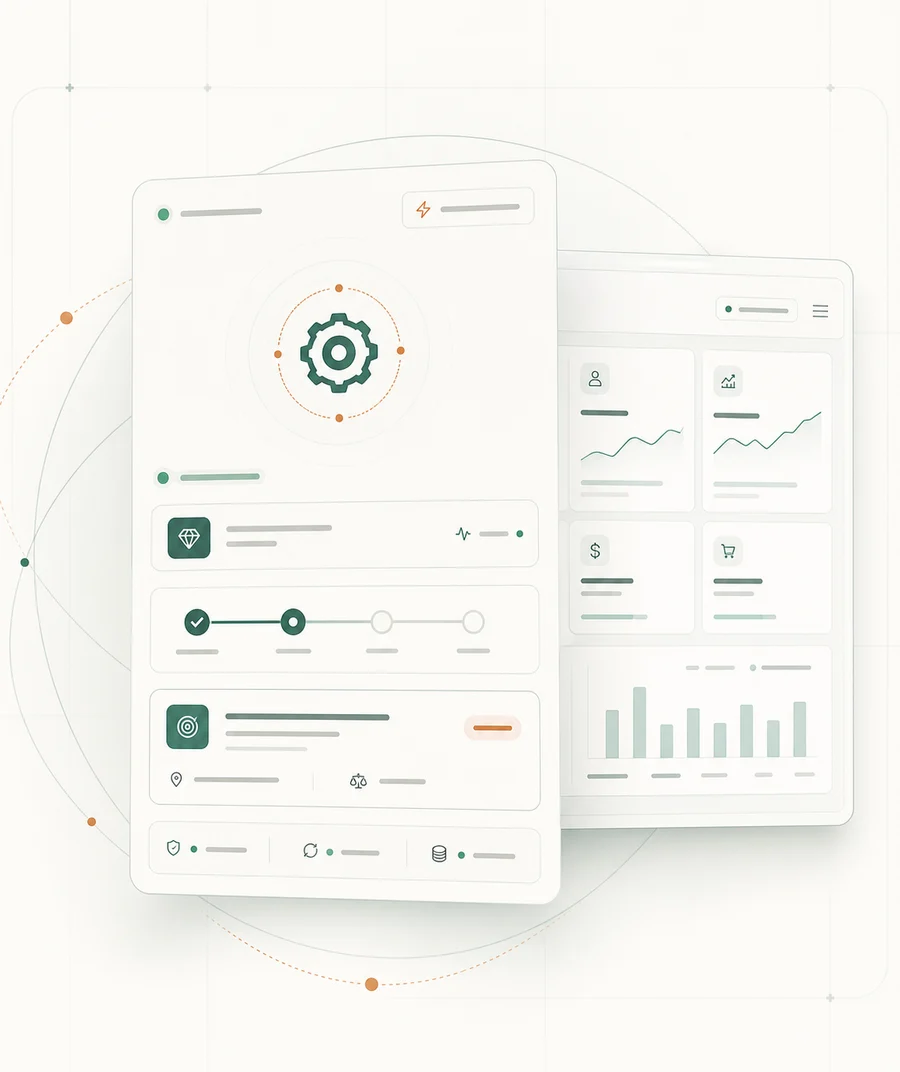 Ilustração conceitual das automações, do Hunt Advisor e do painel do Idle Pilot